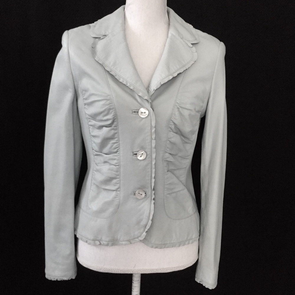 ESCADA Baby Blue Lambskin Leather jacket Sz 38 GUC
